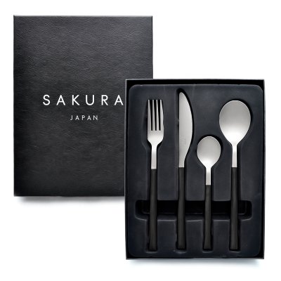 SET X24 PIEZAS CUBIERTOS SAKURA BLACK ACERO INOXIDABLE MATE