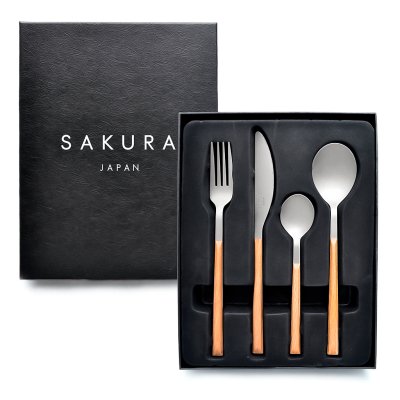 SET X24 PIEZAS CUBIERTOS SAKURA WOOD ACERO INOXIDABLE MATE