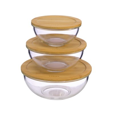 SET X3 BOWLS SAKURA DE VIDRIO CON BAMBOO -  S M L