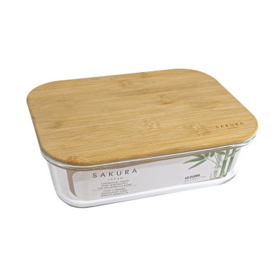 CONTENEDOR SAKURA DE VIDRIO C/ TAPA DE BAMBOO 1.5L