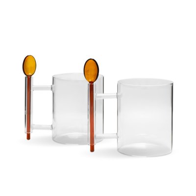 SET X2 TAZAS MUG CON CUCHARITAS SAKURA FLAME AMBER 400 ML - RADIANCE SERIES