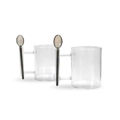 SET X2 TAZAS MUG CON CUCHARITAS SAKURA MOONSTONE GREY 400 ML - RADIANCE SERIES